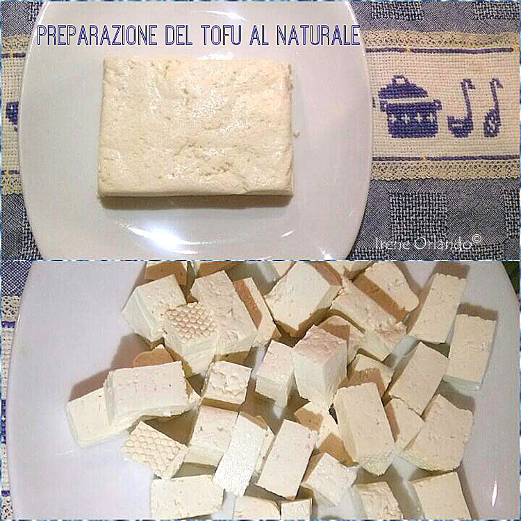 Ricetta del Tofu al naturale biologico, lasciato marinare con succo di limone e spezie e infine panato in padella