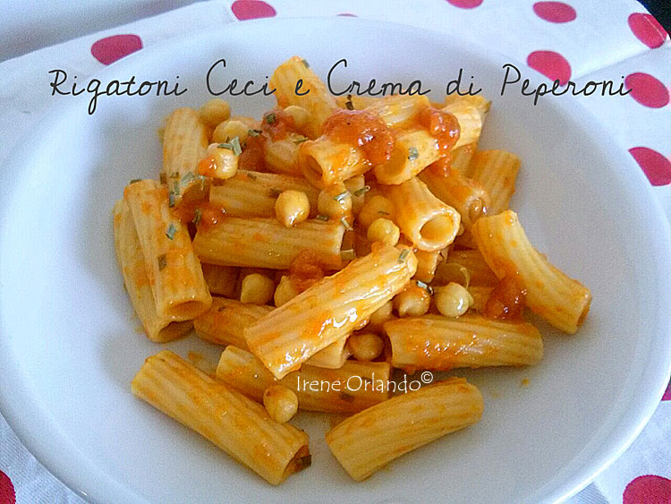 Ricetta dei Rigatoni con Ceci e Crema di Peperoni di tutti i colori