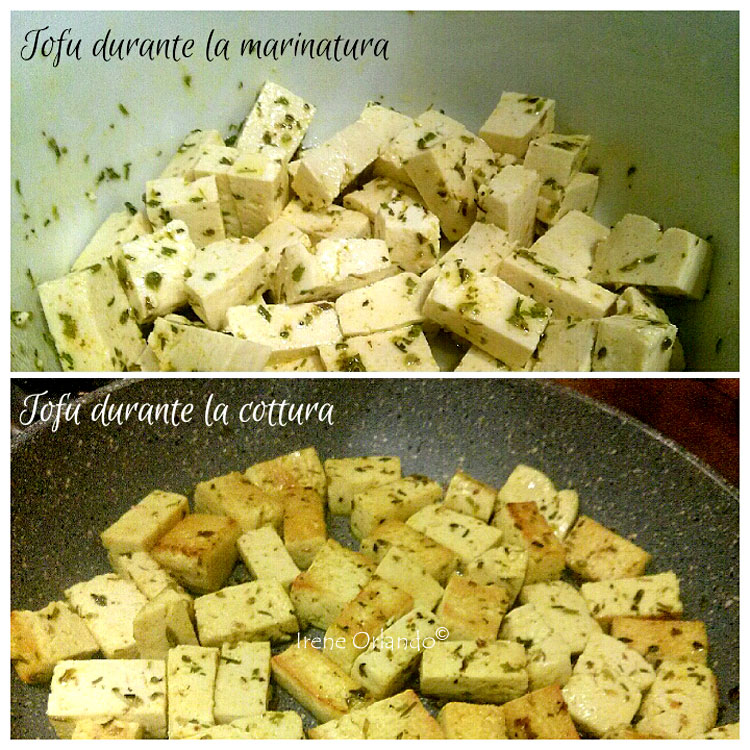 Ricetta del Tofu in Agrodolce durante la cottura in padella