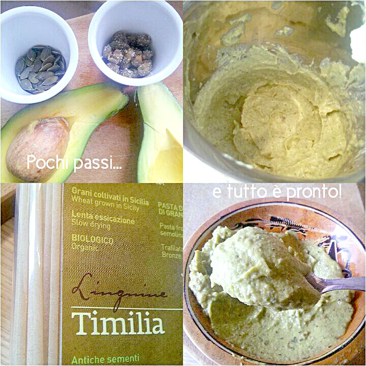 Ricetta del primo piatto di Linguine di Timilia con Avocado, Capperi di Pantelleria e Semi di Zucca