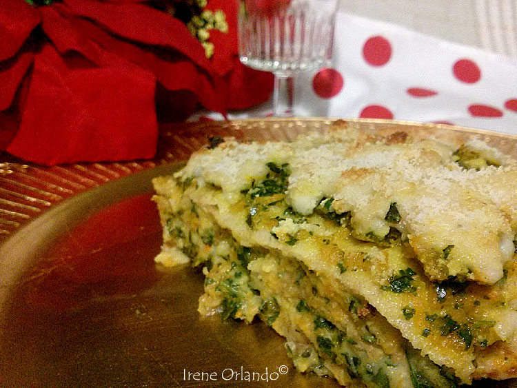 Ricetta delle Lasagne di Crepes di Farina di Farro con Zucca Rossa e Foglie di Cavolo - Ricetta di Natale